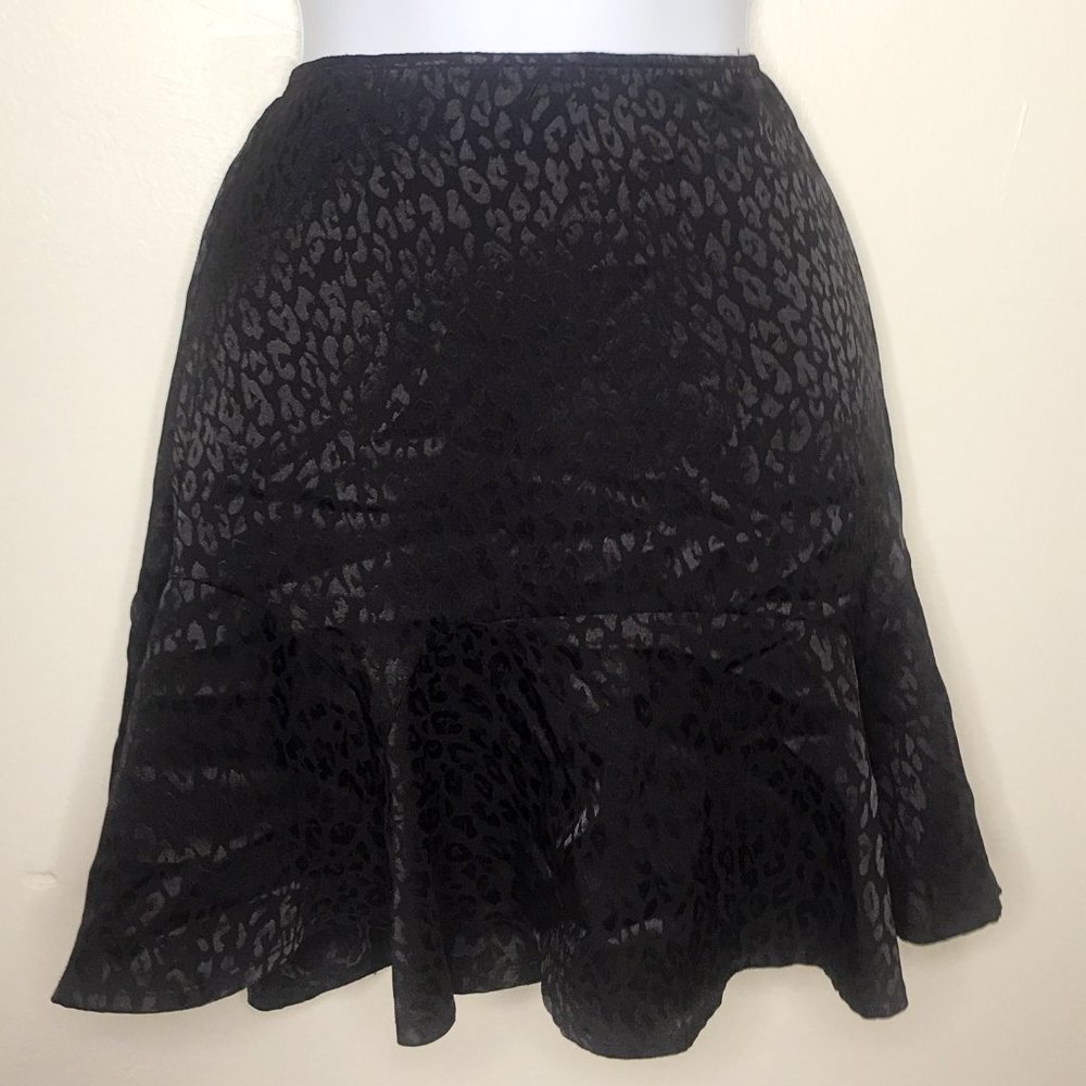 NWT Francesca’s mi ami black silky leopard ruffle hem skirt Lulu's